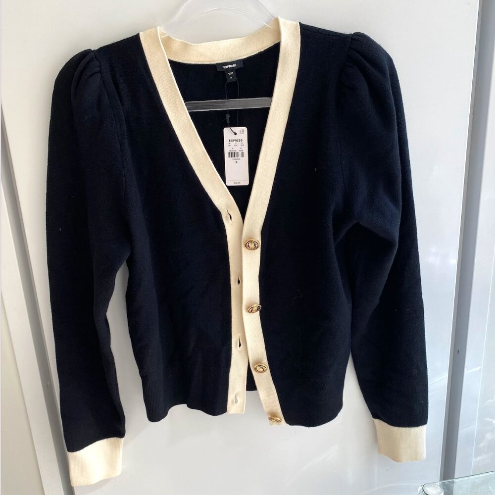 Sleek Express Cardigan w/ Brass Buttons